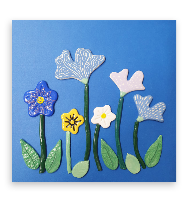 Blue ceramic flower inserts for mosaics