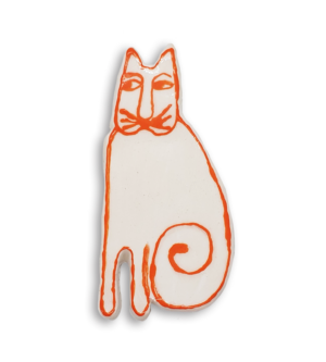 A hand-painted orange and white cat ceramic mosaic insert.