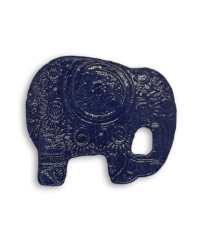 A dark blue embossed and textured elephant ceramic mosaic insert.