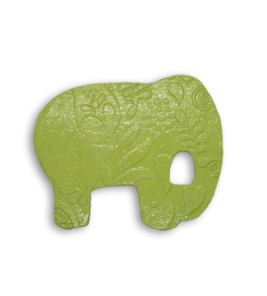 A lime green embossed and textured elephant ceramic mosaic insert.