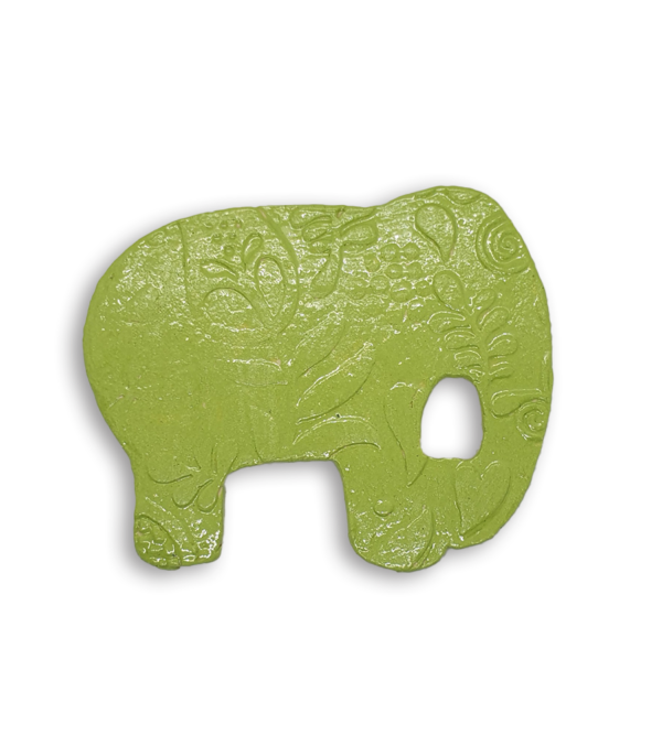 A lime green embossed and textured elephant ceramic mosaic insert.