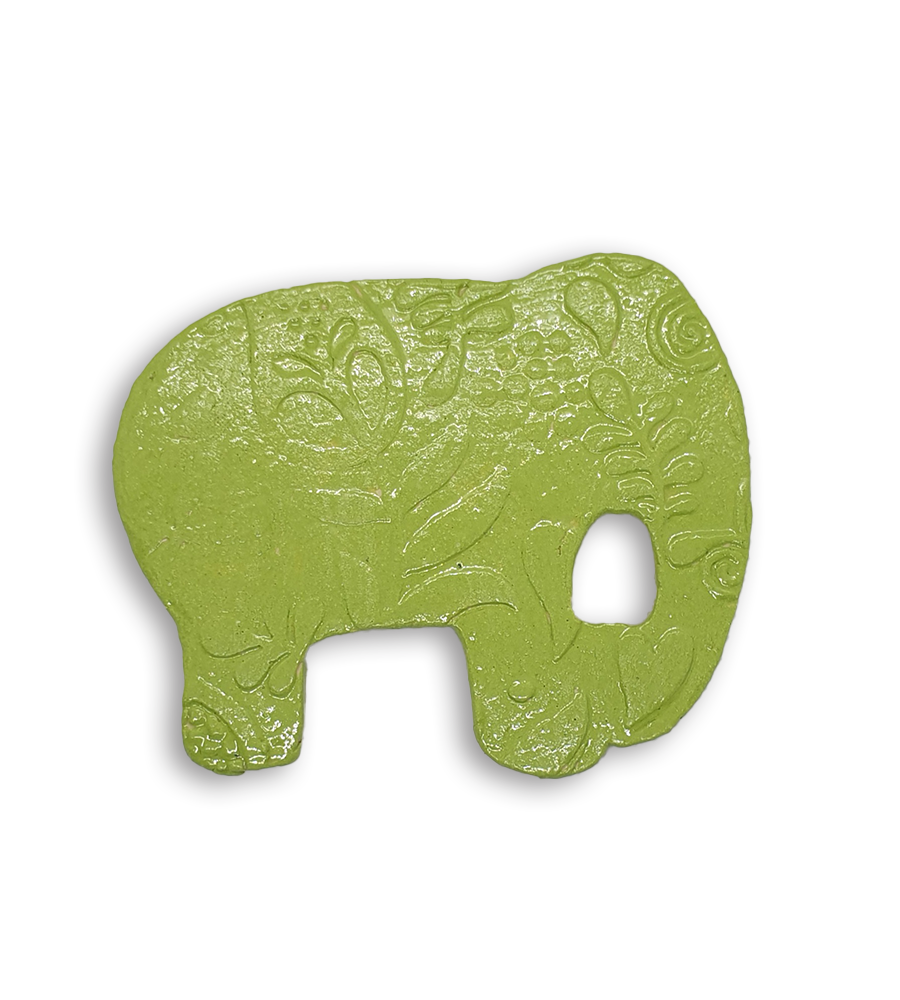 A lime green embossed and textured elephant ceramic mosaic insert.