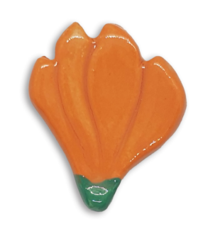 An orange freesia flower ceramic mosaic insert.