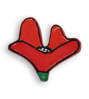 A hand-painted red poppy flower ceramic mosaic insert.