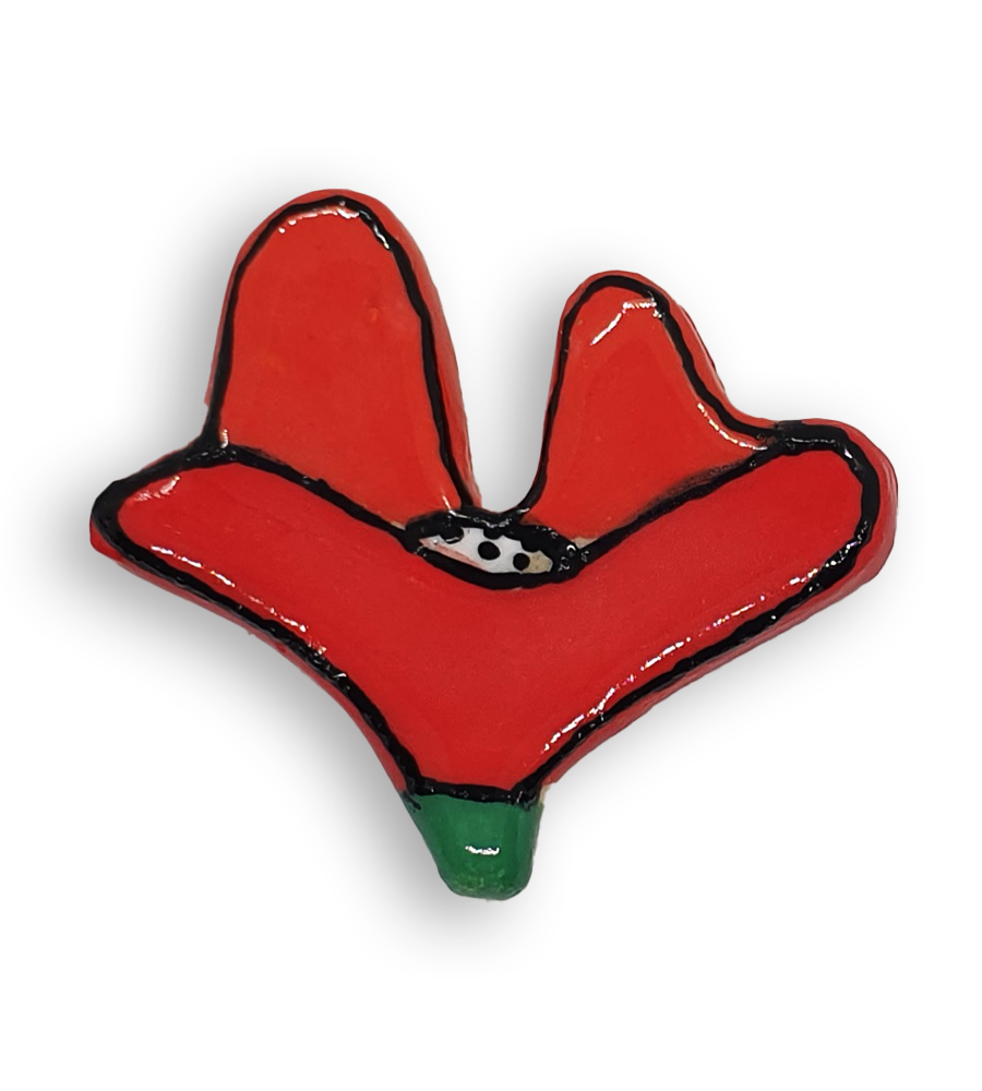 A hand-painted red poppy flower ceramic mosaic insert.
