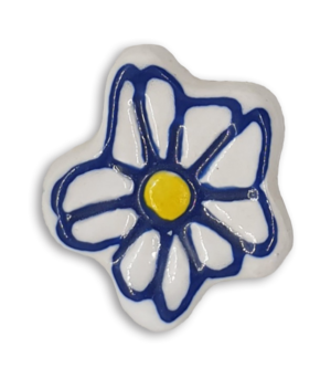 A hand-painted white and blue anemone ceramic mosaic insert.