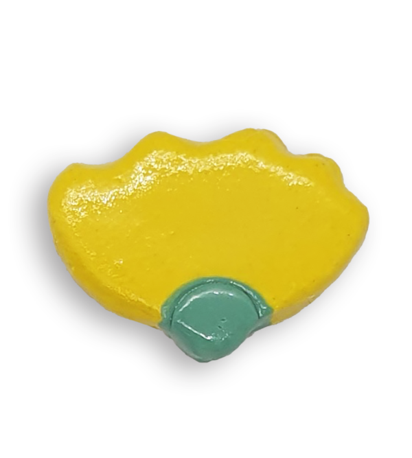 Side view of a hand-painted sunshine yellow anemone flower ceramic mosaic insert.