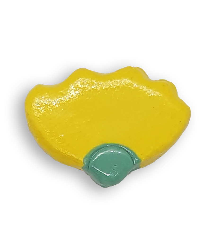 Side view of a hand-painted sunshine yellow anemone flower ceramic mosaic insert.