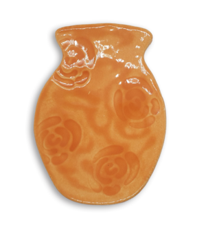 A hand-painted orange vase ceramic mosaic insert with a rose texture.