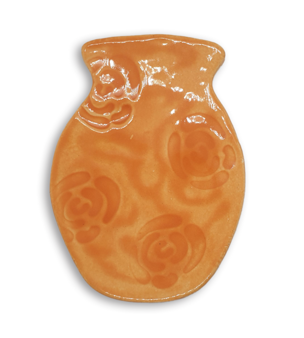 A hand-painted orange vase ceramic mosaic insert with a rose texture.