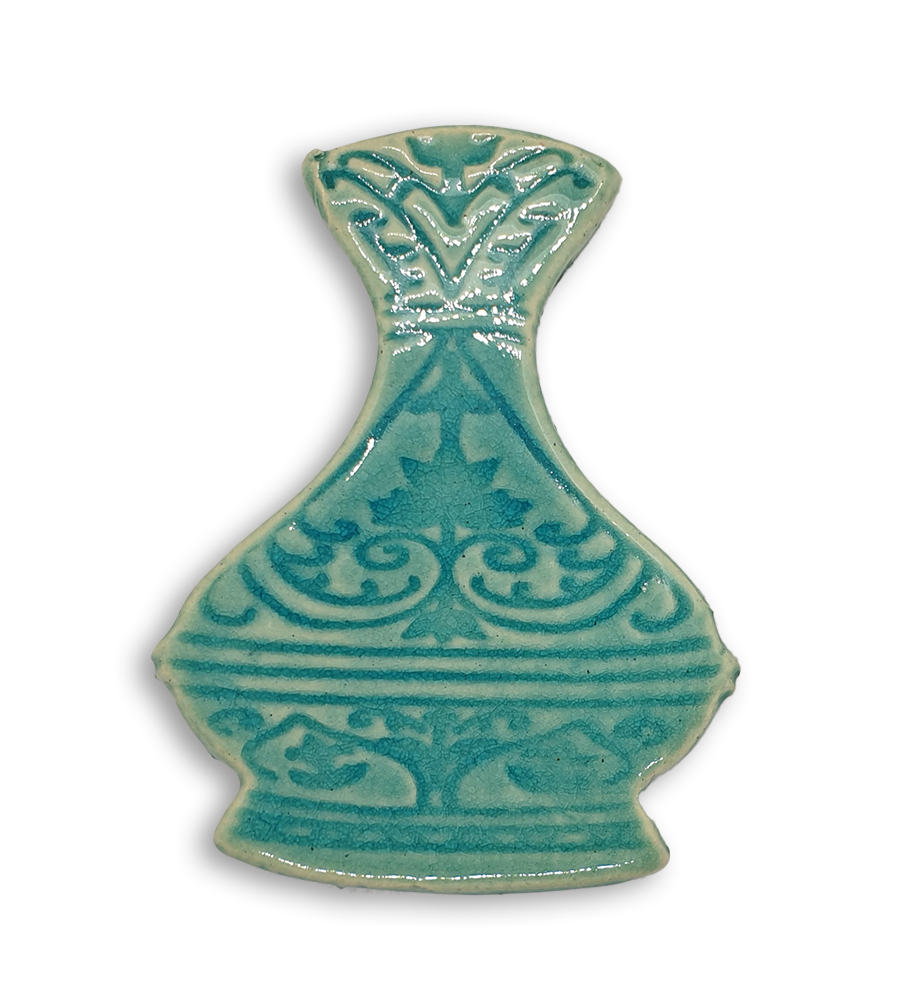 A hand-painted blue vase ceramic mosaic insert.